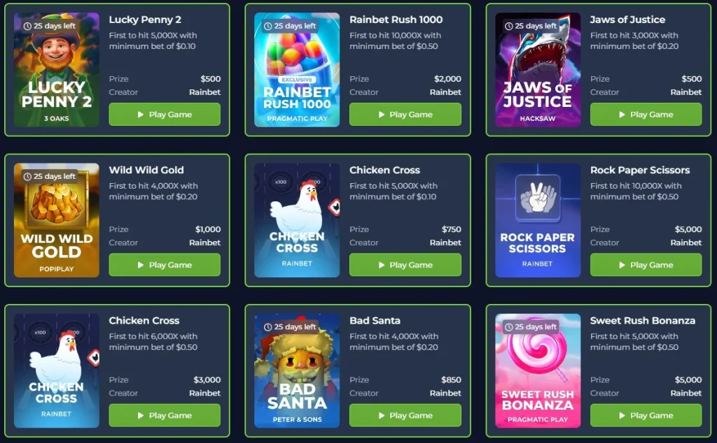 Casino challenges list with objectives and rewards