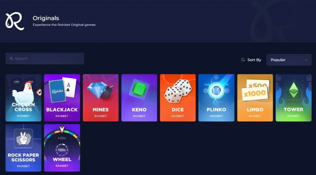 Provably fair originals game lobby