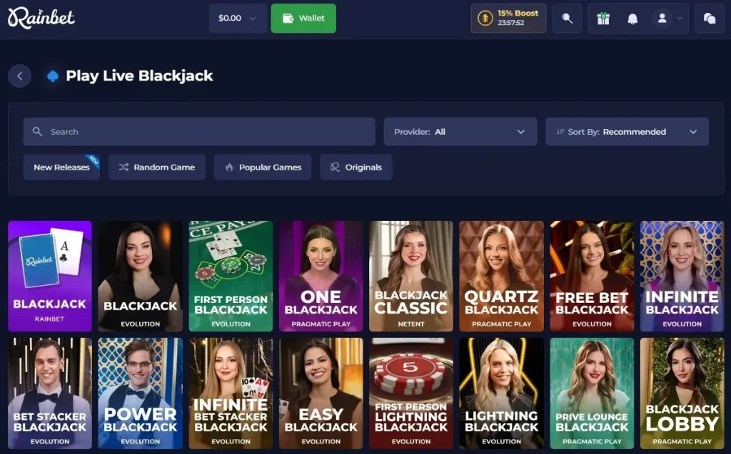Live blackjack table