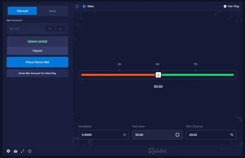 Crypto dice threshold slider and payout display