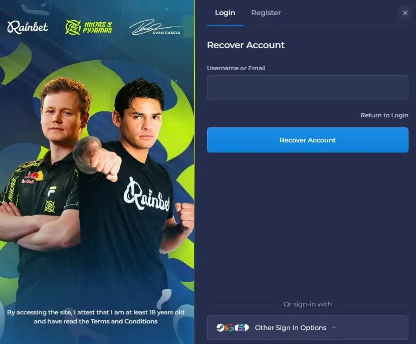 Password recovery screen