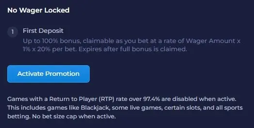 Wager-free bonus with withdrawable winnings