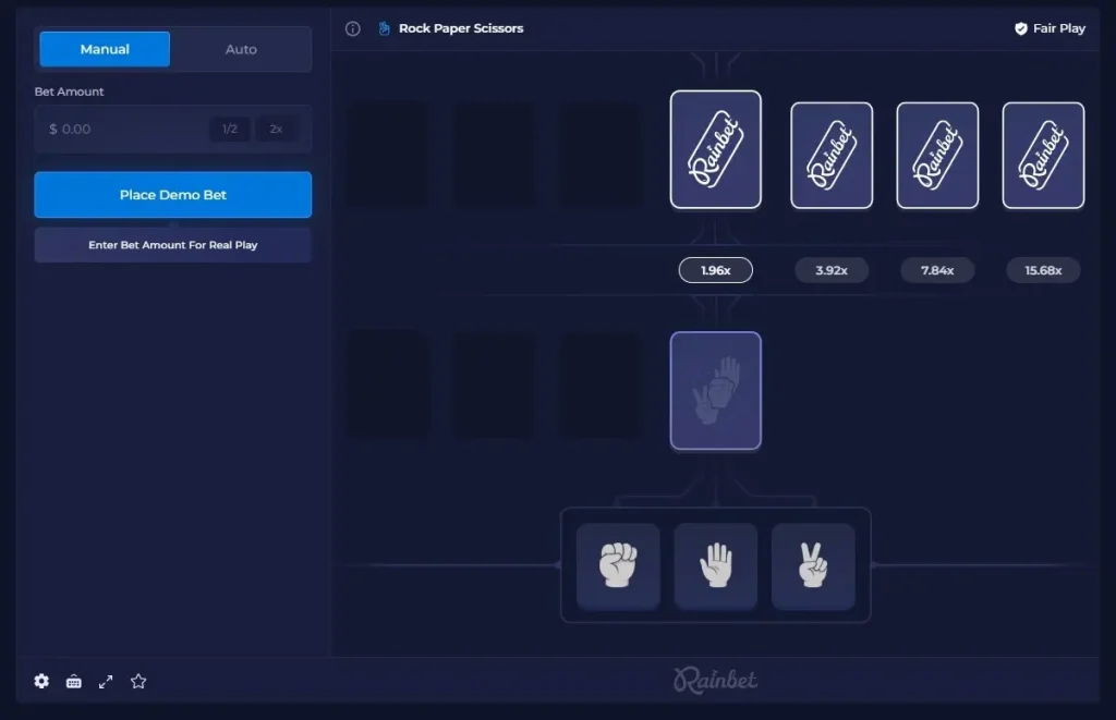 Rock paper scissors game selection screen