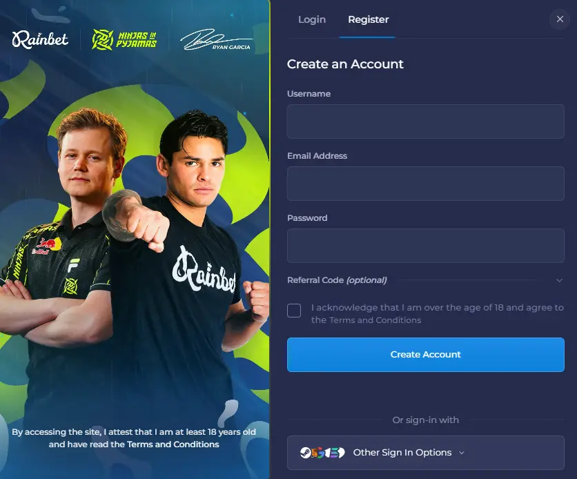 Crypto casino registration form