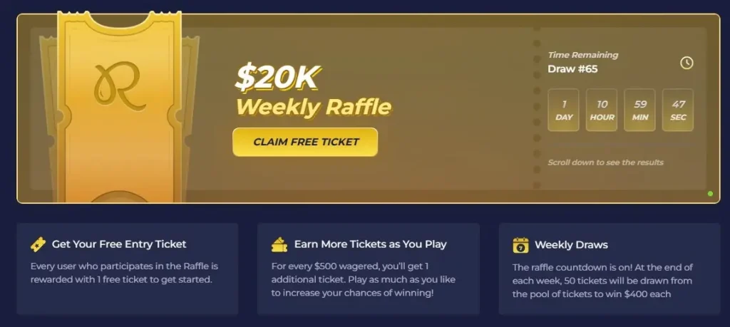 Weekly casino raffle prize pool and ticket counter